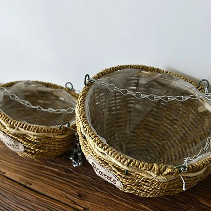 

Retro Style Hand-woven Hanging Basket Personalized Wicker Straw Flower Pot Succulent Green Plant Flower Vase Home Decoration