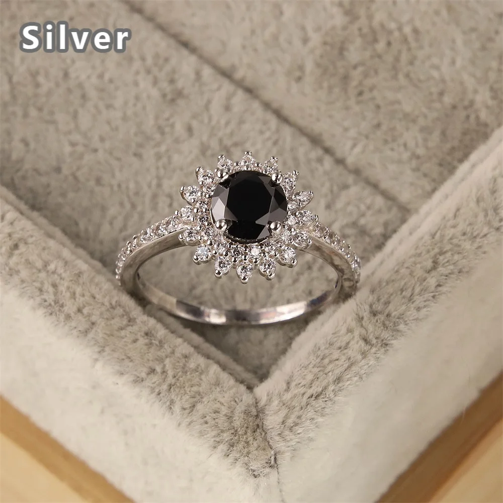 

Горячая Распродажа! Модные благородные 925 Серебряный Подсолнух бриллиантов Кольцо из белого золота с платины циркон черного цвета с украше...