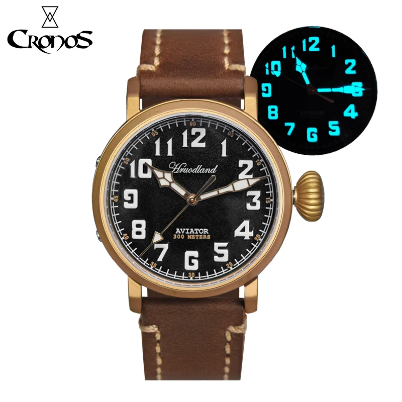 

Cronos Hruodland Men's Bronze Pilot Watch BGW-9 Blue Luminous Sapphire 300M Water Resistance ST2130 Automatic Movement Watches