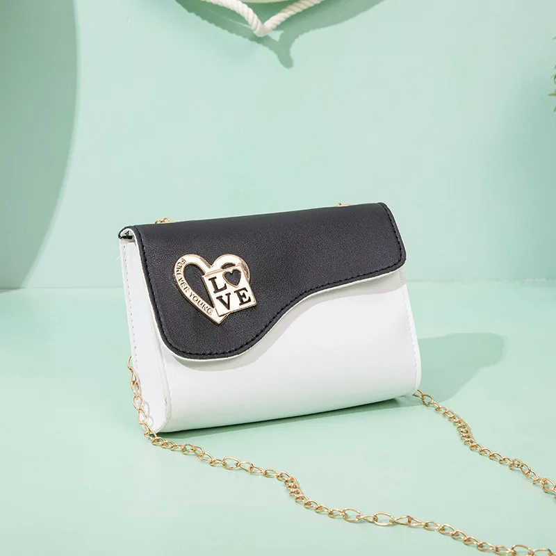 

Fresh and Sweet Love Small Square Bag 2021Contrast Color Single Shoulder Bag Fashion Versatile Chain Mobile Phone Bag Letter Bag