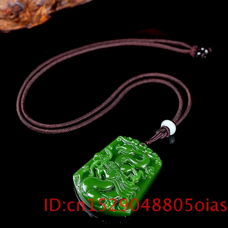 Китайский ручной резной дракон натуральный зеленый нефрит кулон ожерелье Шарм