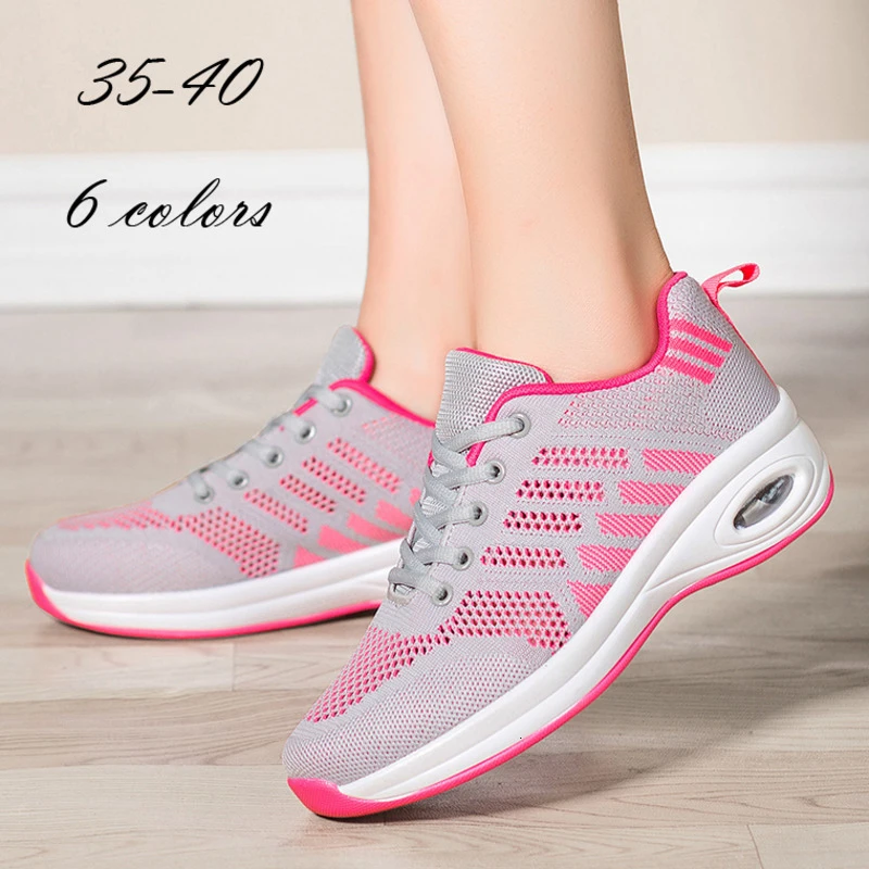 Кроссовки женские на высоком каблуке 4 см дышащие сетчатые с воздушной подушкой