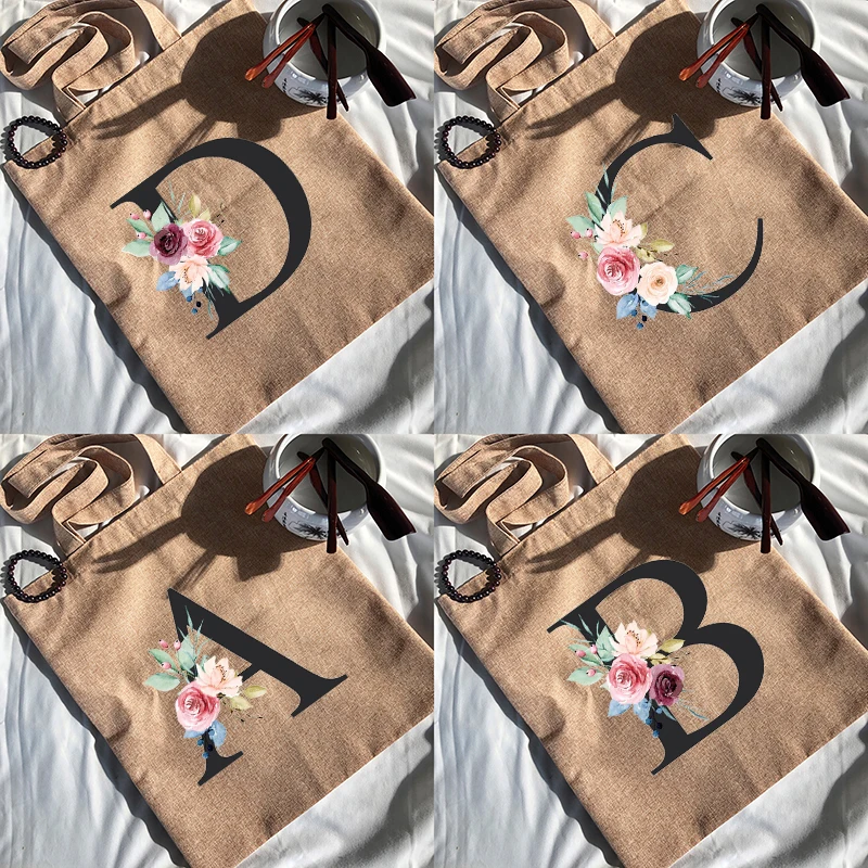 

Новая льняная Холщовая Сумка с принтом букв, сумка для покупок, вместительные многоразовые сумки для покупок, корейские сумки-тоуты, дизайн...