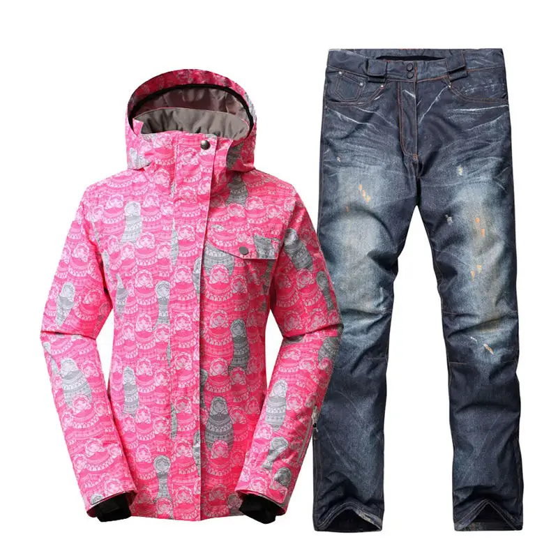 picture jacket pant Женский зимний костюм, комплекты, уличная спортивная одежда для сноубординга, 10 K, ветрозащитная Водонепроницаемая зимняя одежда, лыжные куртки+ зимние штаны на подтяжках - Цвет: picture jacket pant