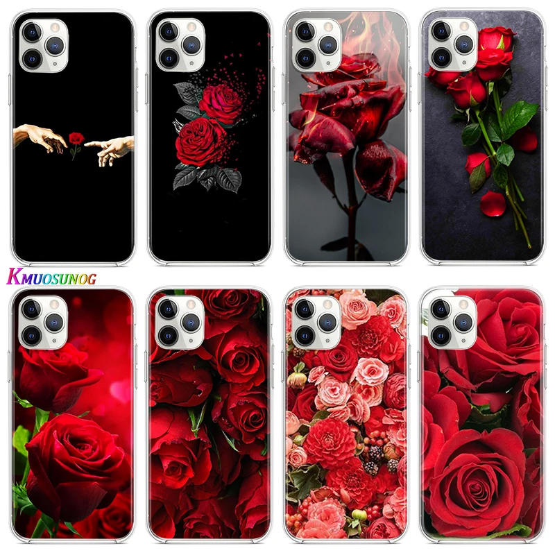 

Beautiful Red Roses For Apple iPhone 12 11 Pro Max mini XS Max XR X 8 7 6 6S Plus 5S SE 2020 Transparent Phone Case