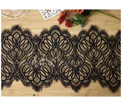 black Широкий 23 см длиной 3 м европейский ресницы кружева DIY одежда юбка сексуальное белье декоративная кружевная ткань - Цвет: black