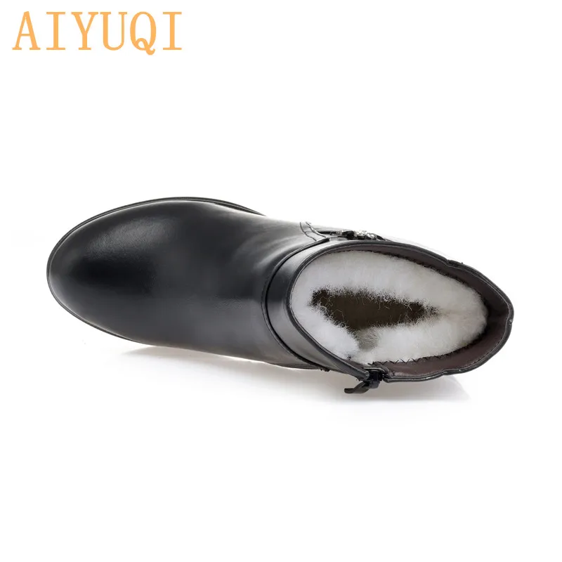 AIYUQI Winter Boots Women Genuine Leather Big Size Mother Wedge Boot Black Platform Boots Thick Wool Ankle Boots