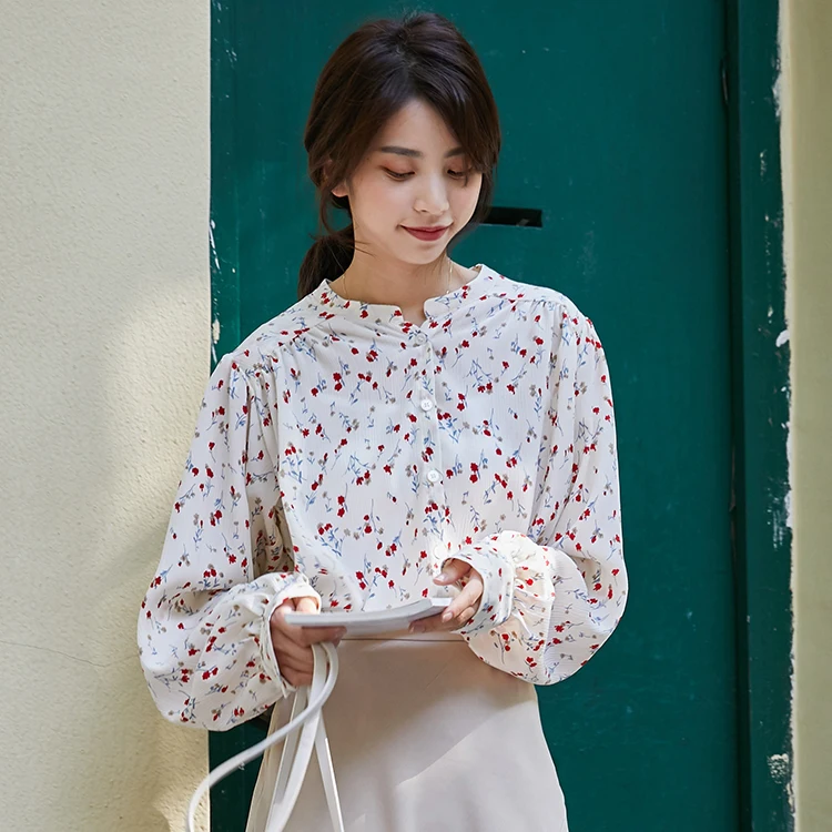 

BETHQUENOY Chemisier Femme Plus Size Vintage Shirts Women 2021 Camisas Mujer Print Chiffon Blouse Long Sleeve Ladies Tops Blusas