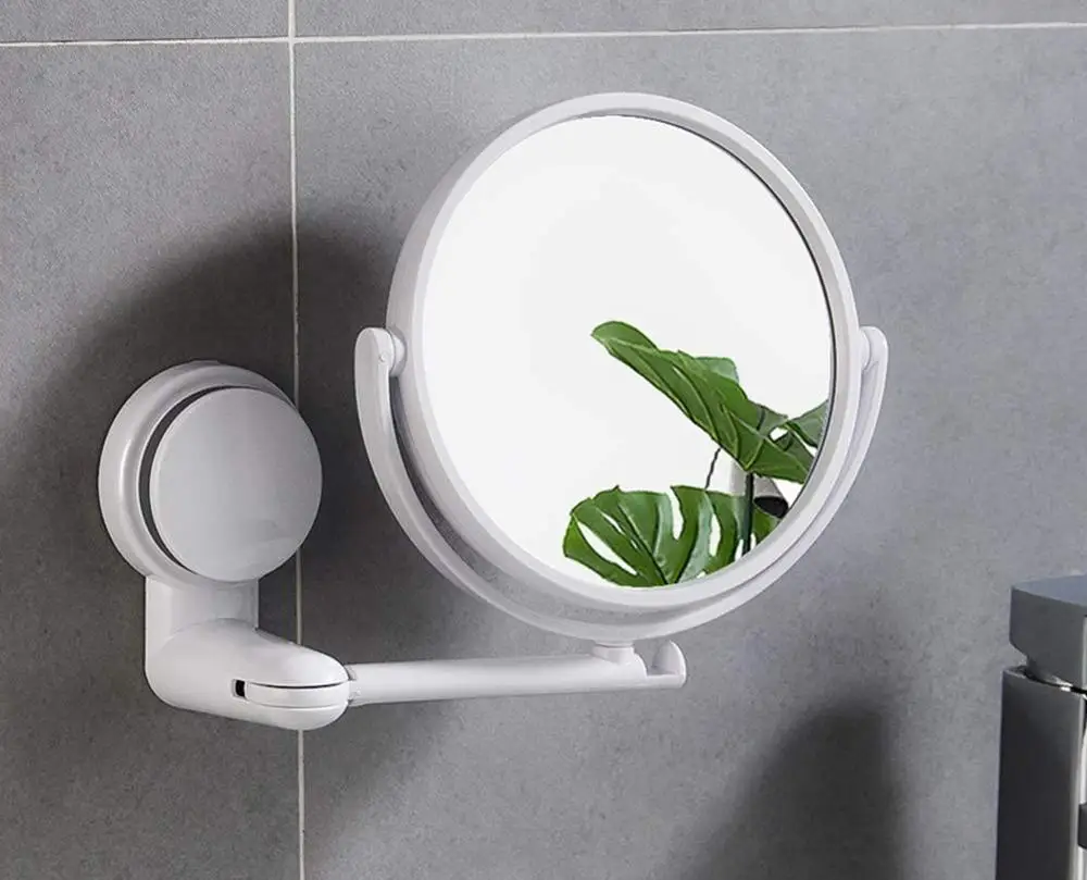Folding Makeup Mirror Wall Mount Vanity Mirror without drill Swivel Bathroom Mirror Suction Folding Arm Extend shaving mirrors