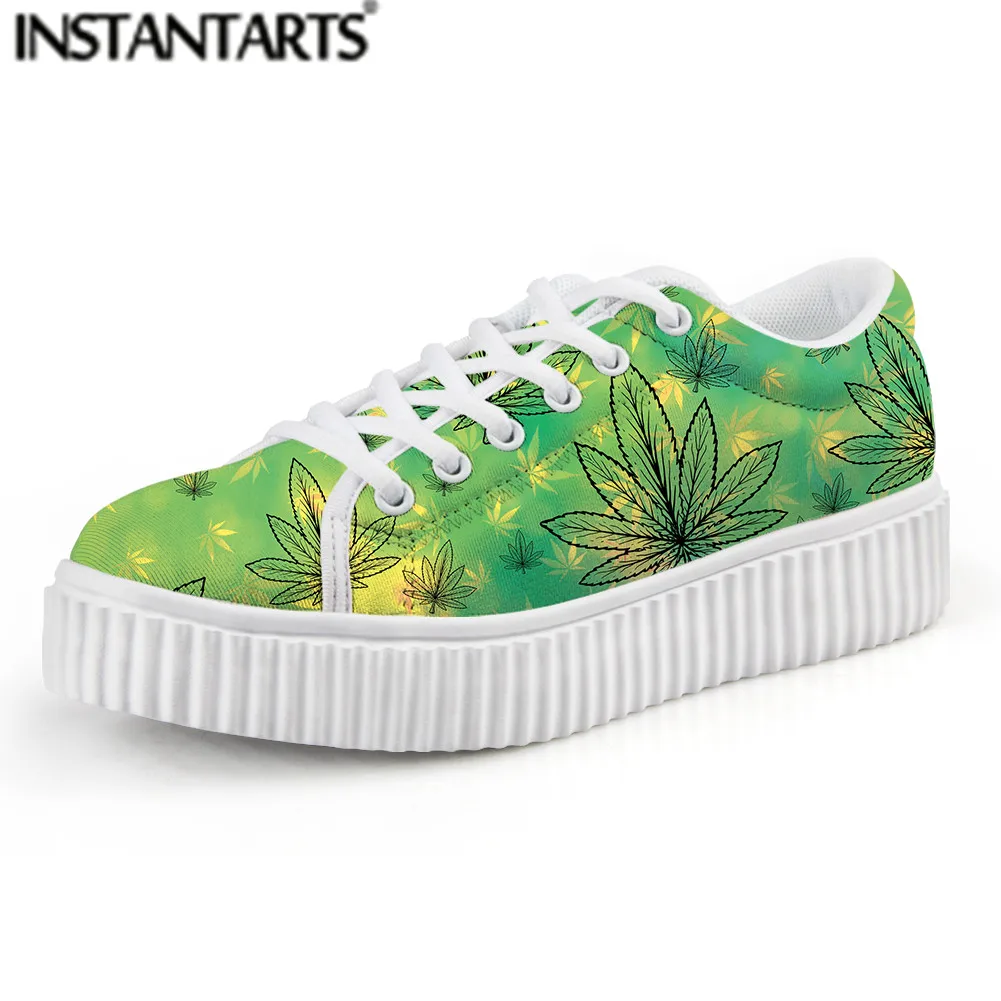

Женские уличные кроссовки INSTANTARTS, брендовые удобные теплые туфли на плоской платформе с 3D принтом листьев травы, Уличная обувь, роскошные бр...