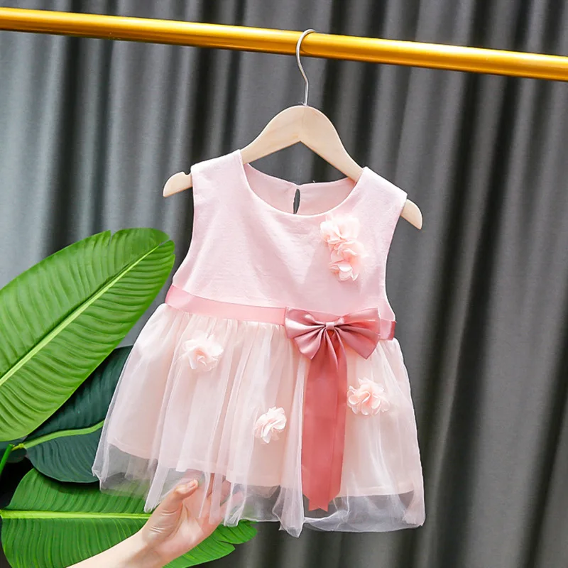 

DIIMUU 0-3 Years Summer Fashion Baby Girls Dress Clothes Infants Kids Casual Tops Child Sleeveless Cotton Blend