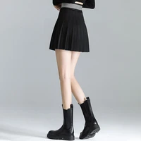 new a line waist skirt jk short skirt high waist casual pleated skirt black half skirt with hip skirt without belt mini skirt