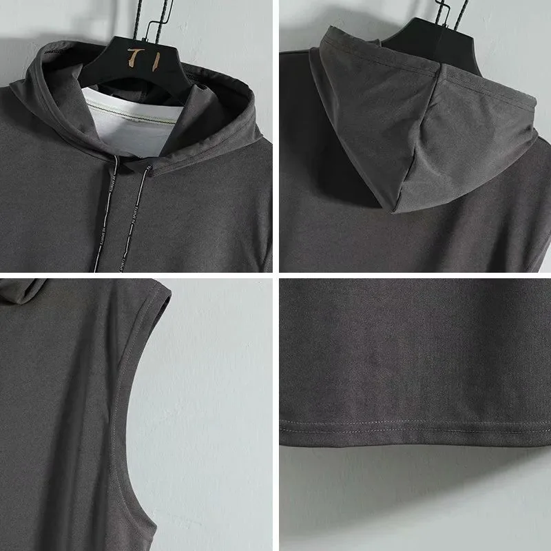 

Summer Mens Muscle Hoodie Vest Sleeveless Bodybuilding Gym Workout Fitness Shirt High Quality Vest Hip Hop Sweatshirt Men's Tops