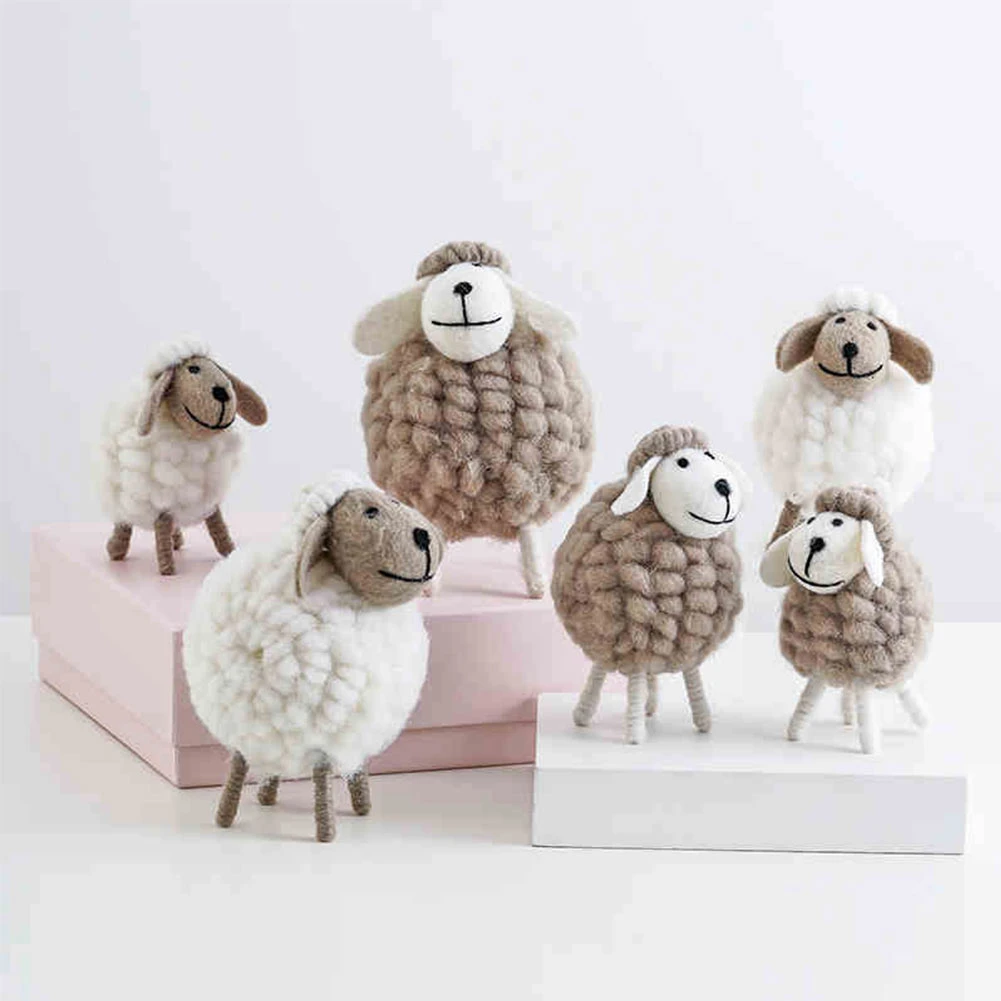 

Mini Table Ornaments Cartoon Wool Felt Sheep Lamb Desktop Cute Toys Decorations Home Furnishings For Gift Festival White