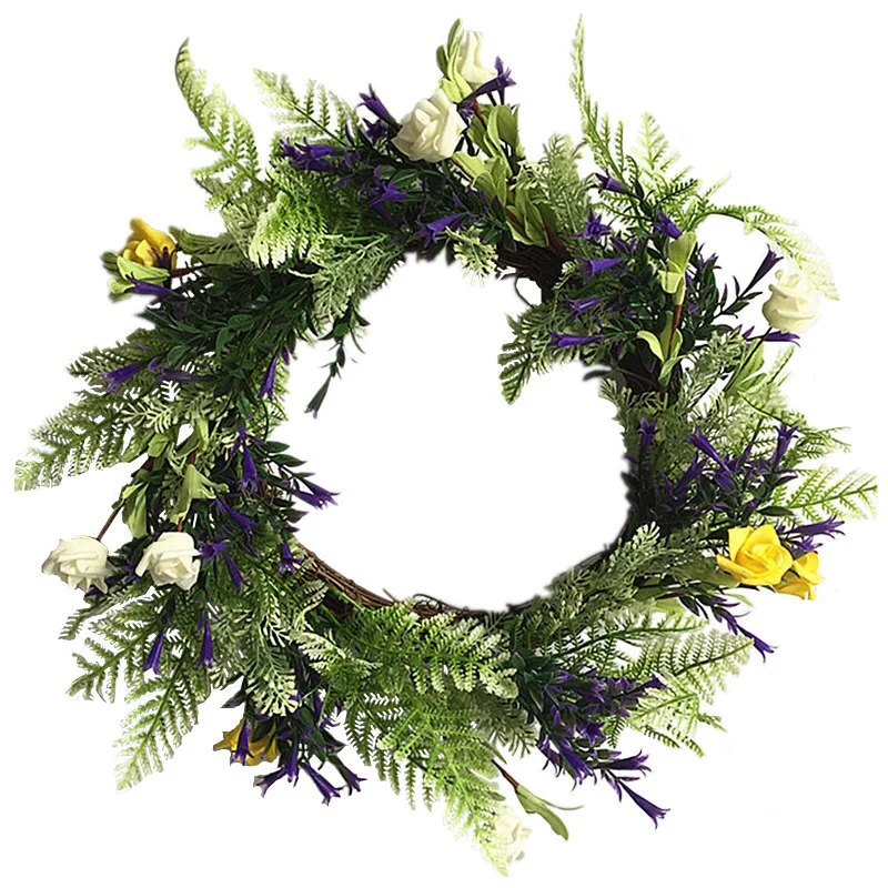 

18 Inch Artificial Flower Wreath with Eucalyptus Leaves Fern Decor Door Wreath for Spring Indoor Outdoor Decoration