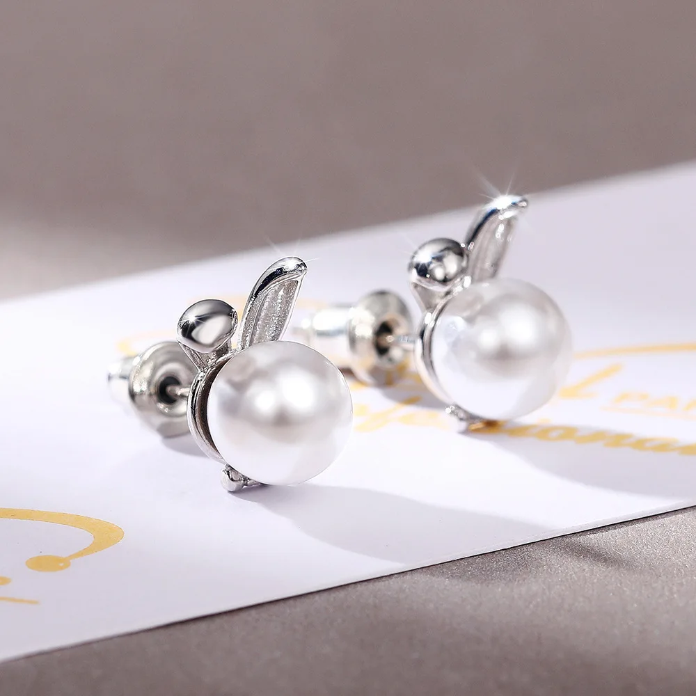 

YH-ZL Vintage Female White Pearl Small Earring Charm Color Stud Earrings For Women Cute Bride Crystal Wedding Earring