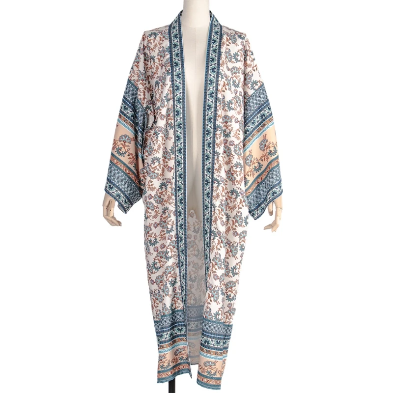 

Women Loose Kimono Cardigan Boho Floral Printed Blouse Swimsuit Beach Cover Up