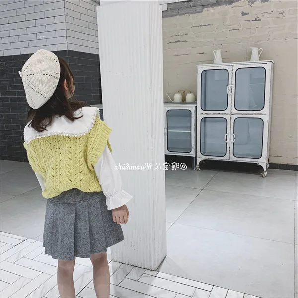Свитер для девочек однотонный топ без рукавов жилет коллекция 2019 года Детский