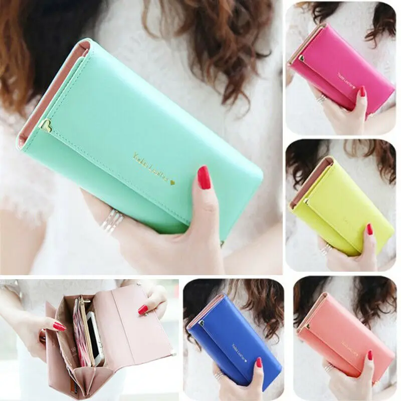 Женский кошелек из искусственной кожи Длинный одноцветные сумочки клатч сумки с