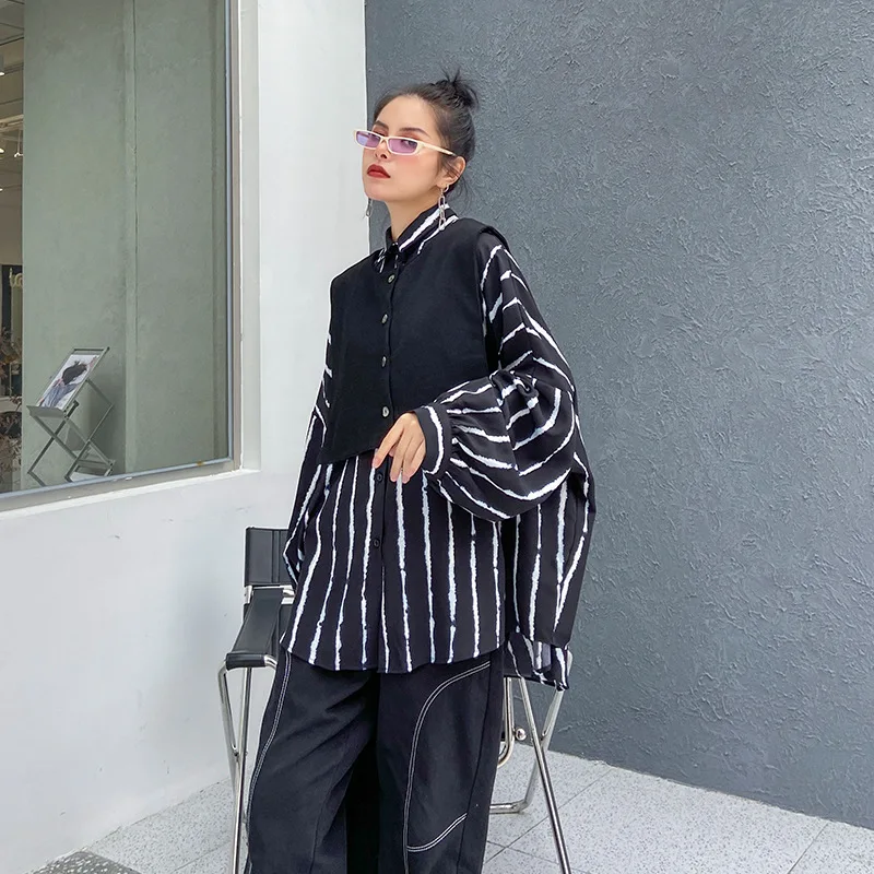 Женский комплект из двух предметов QING MO винтажная блузка в полоску и Трикотажный