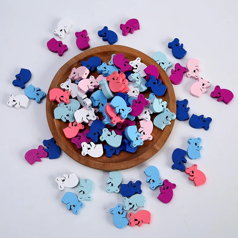 

50 шт., деревянные бусины в форме медведя, 21 х13 мм