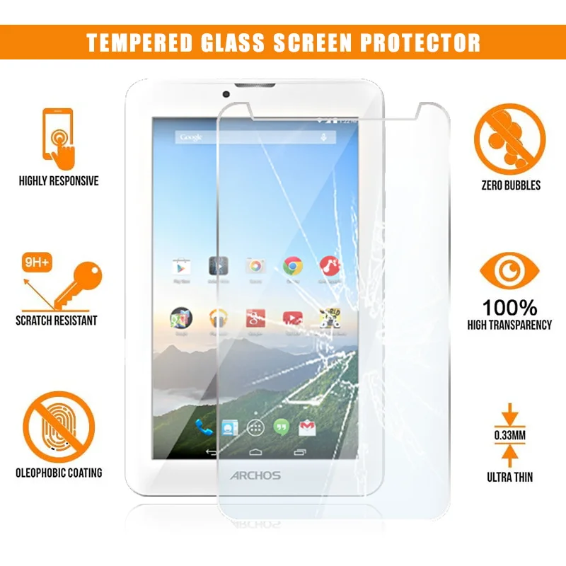 Protector de pantalla para ARCHOS 70b tableta de xenón de vidrio templado 9H resistente a los arañazos Anti-huella digital HD claro cubierta de Protector de película