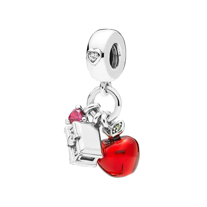 Настоящее серебро 925 пробы Шарм Красная эмаль Белоснежка Яблоко и сердце кулон Fit