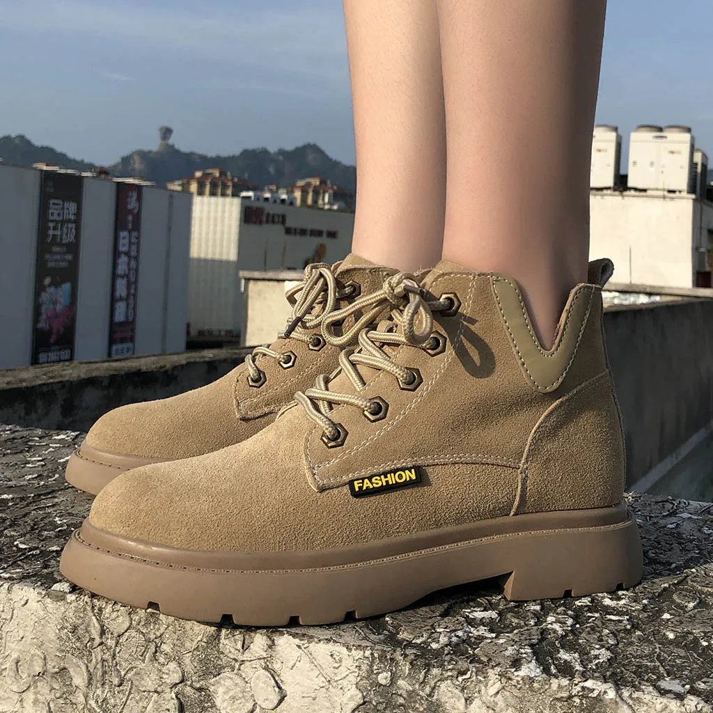 Популярные Новые осенне зимние ботинки женские на плоской подошве модные теплые