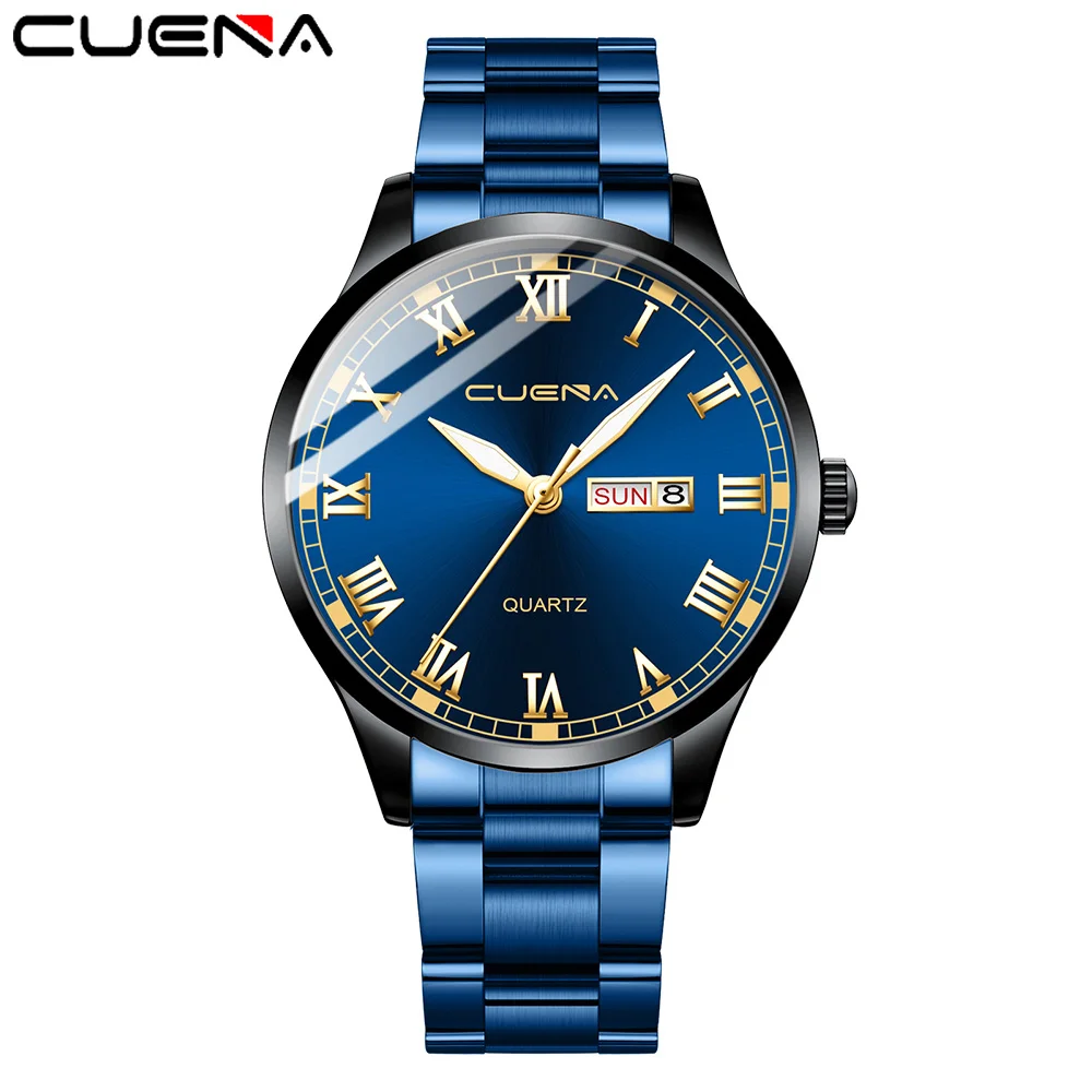 CUENA 2021 Для Мужчин's Бизнес Сталь ремень часы Нержавеющая сталь календарь