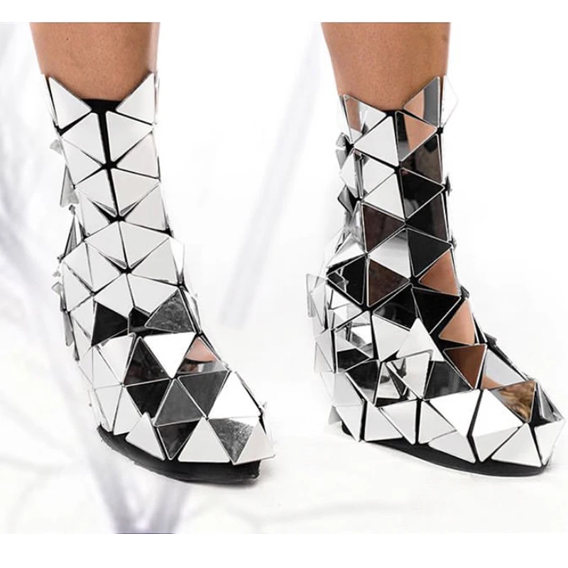 Новинка женская обувь с зеркалом костюм для выступления на сцене Сапоги выше