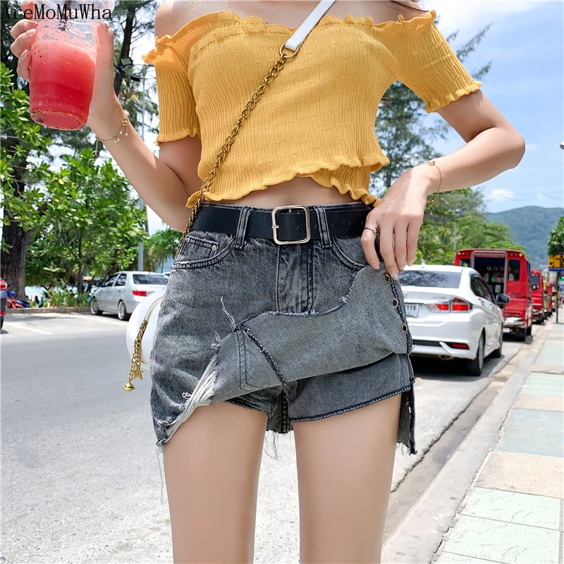 

Summer New Anti-light Denim Shorts Women's High Waist Loose Slimming Wild Hole A Word Wide Leg Hot Short Skirt Low Rise Jeans