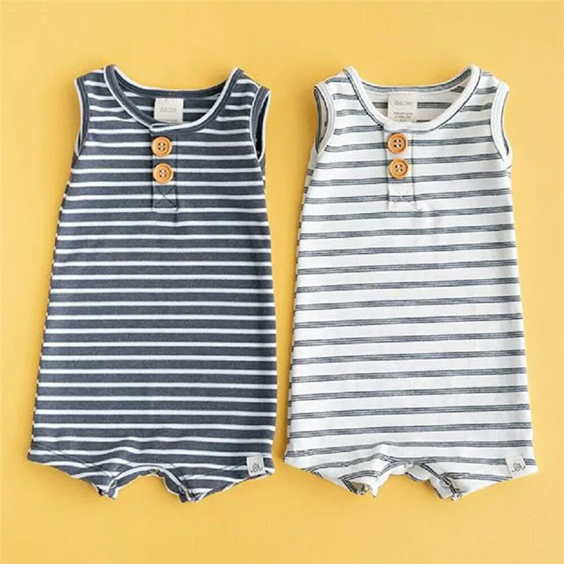 

2020 Summer Infant Baby Boy Girl Clothes Striped Rompers Buttons Sleeveless Vest Romper Jumpsuit Outfit Cotton 5 Colors