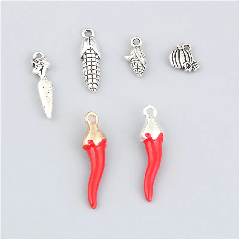 6 шт микс амулеты овощи Кукуруза Чили серебряный цвет кулон для изготовления