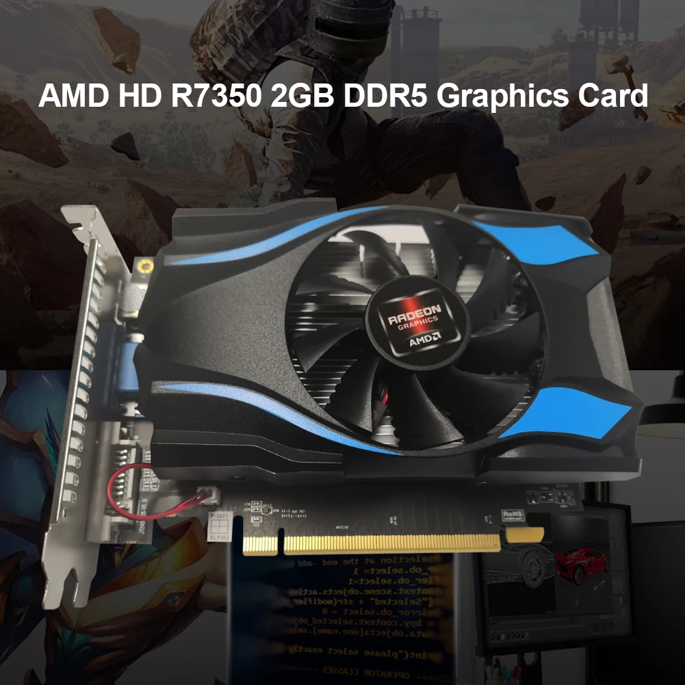 R7350 2 ГБ DDR5 128 бит Pcie 0 Графическая карта с вентилятором воздушного охлаждения