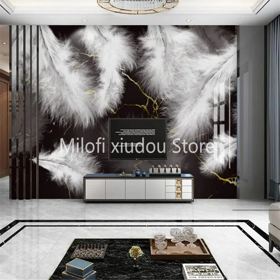 Milofi пользовательские 3D обои современный светильник класса люкс с перьями