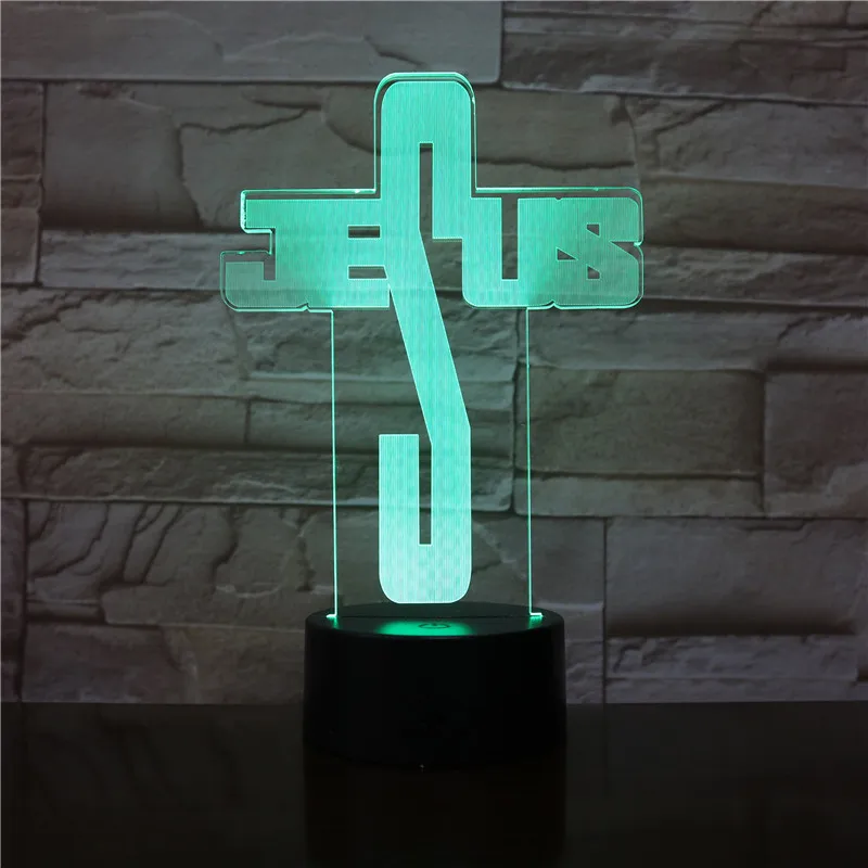 

3D-2572 Jesus Cross Acrylic Night Light with 7/16 Colors Touch Remote Control Illusion Change Home Decoration Lights