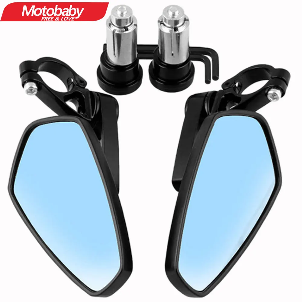 

1 Pair 7/8" 22mm Universal Motorcycle Aluminum HD Blue Rear View Black Handle Bar End Side Rearview Mirrors For HONDA YAMAHA