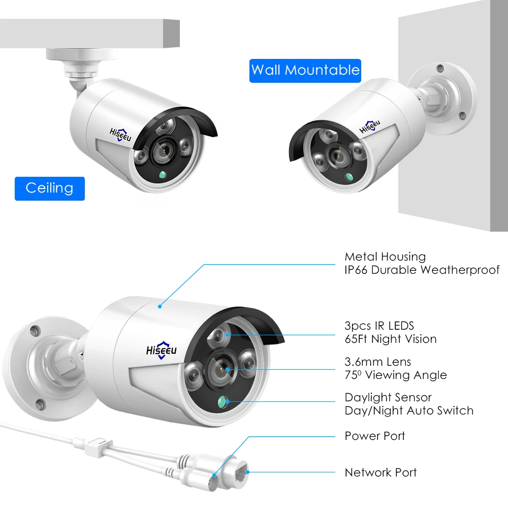 Hiseeu 4 шт./лот 4MP POE IP камера Аудио H.265 безопасности наружная Водонепроницаемая камера видеонаблюдения P2P ONVIF