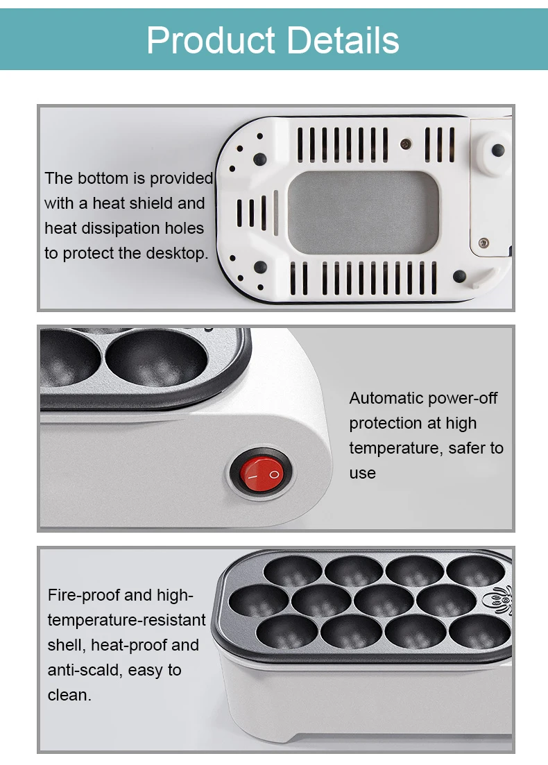 

Octopus Ball Maker Takoyaki Baking Pan Electric Taiyaki Machine Sausage Hotdog Eggs Omelette Grill Japanese Fish-Shape Cake Oven