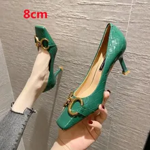 Escarpins à talons aiguilles en cuir Pu vert pour femmes, chaussures Sexy de 8cm, mignonnes, de fête, boîte de nuit  (4)
