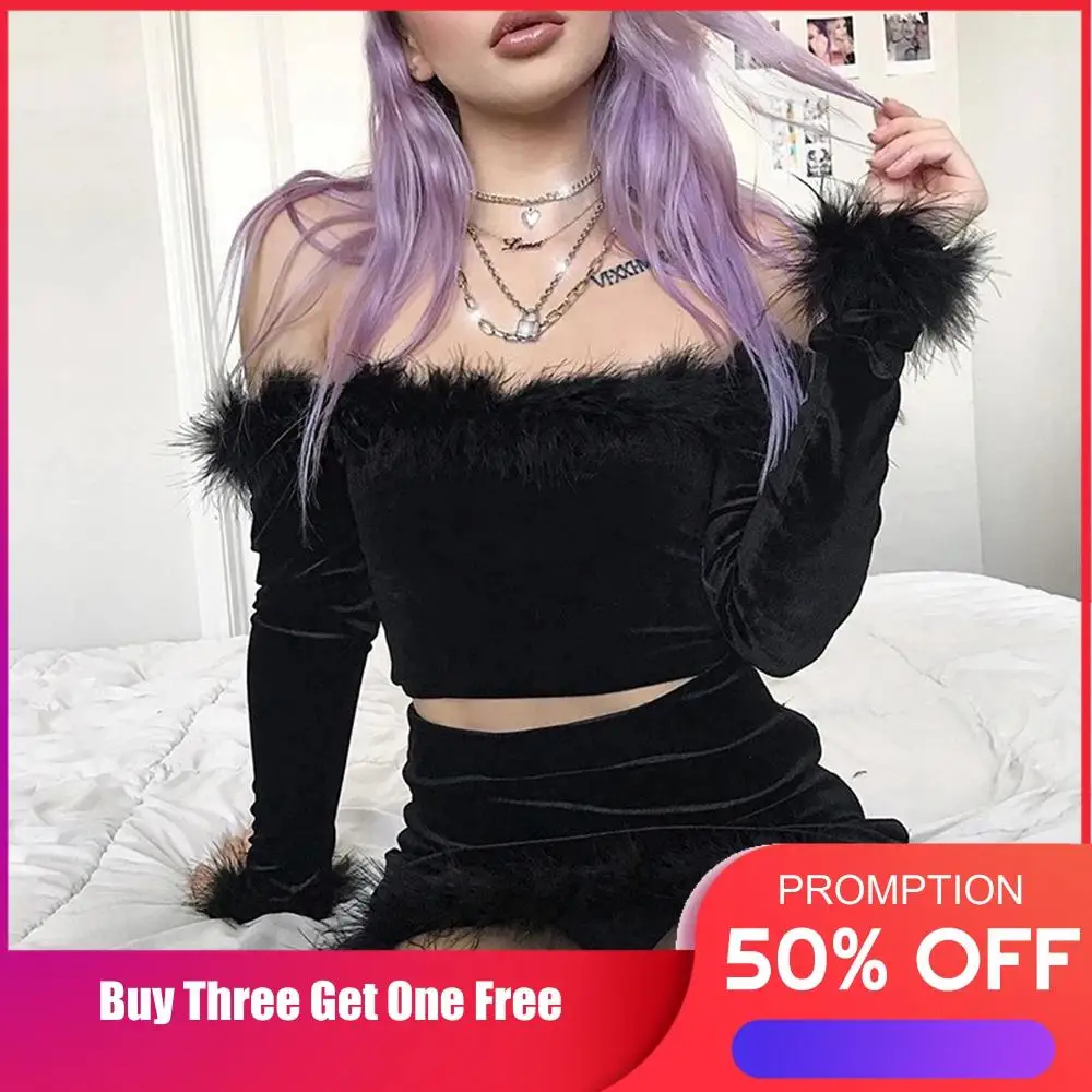 Женский бархатный короткий топ комплект из 2 предметов футболка с длинным