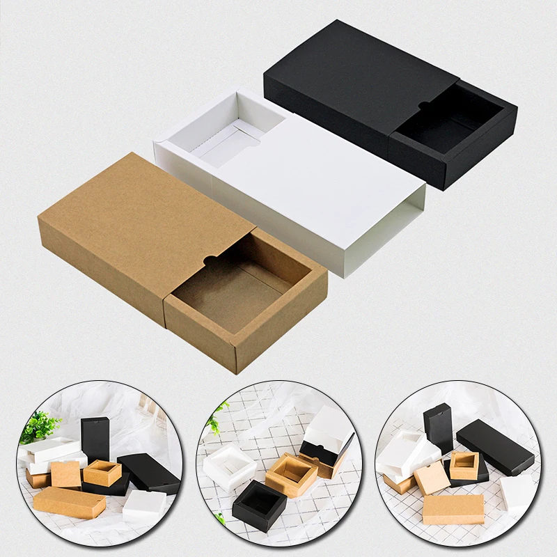 

Black Kraft Gift Packaging Cardboard Box Black Packing Gift Box White Paper Drawer Box Wedding Favor Delicate Drawer Boxes