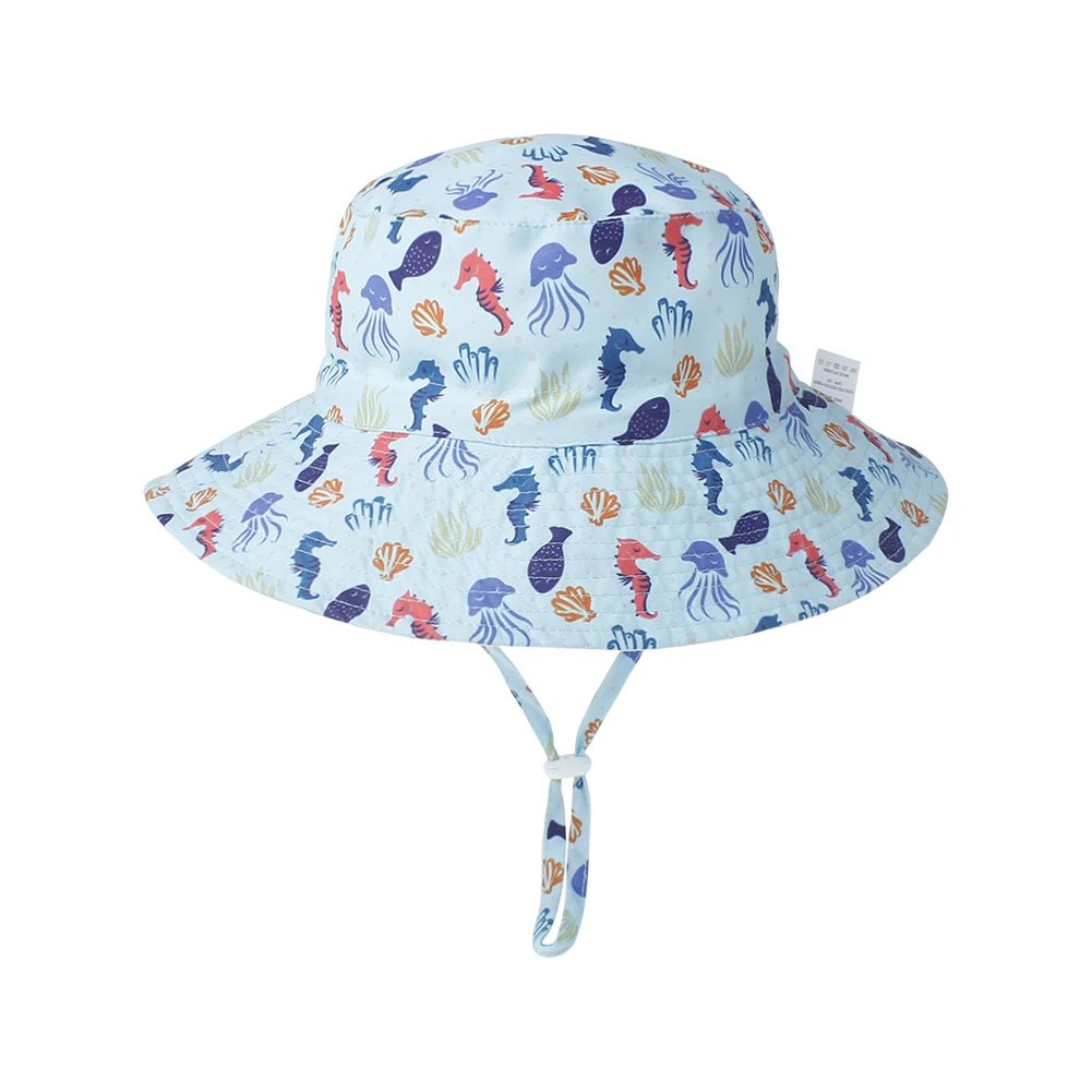 

With Chin Strap Round Top Outdoor Sun Protection Solid Wide Brim Beach Kids Bucket Hat Fisherman Lovely Gift Spring Summer Baby