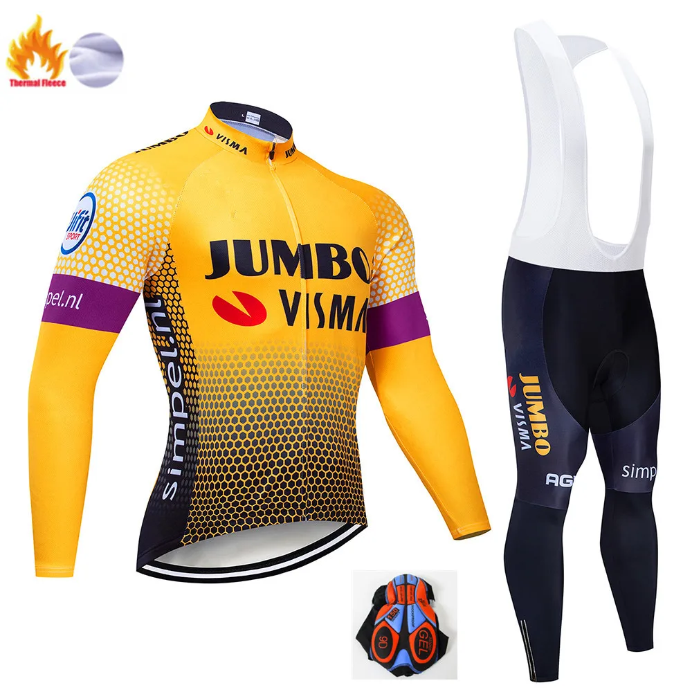 Pro Team LOTTO Велоспорт Джерси 9D Bib набор MTB Форма велосипед одежда мужская зимняя теплая флисовая велосипедная Одежда для велоспорта - Цвет: Winter Cycling Suit