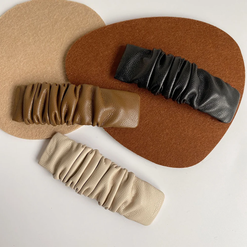 

Заколки для волос женские кожаные, Элегантные Зажимы с геометрическим узором, в Корейском стиле, Простые Модные аксессуары для волос