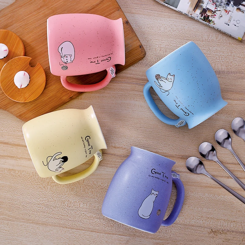 Hot Color With Lid Cup Kitten Milk Coffee Ceramic Mug Children Cartoon Sesame Cat Heat-resistant | Дом и сад