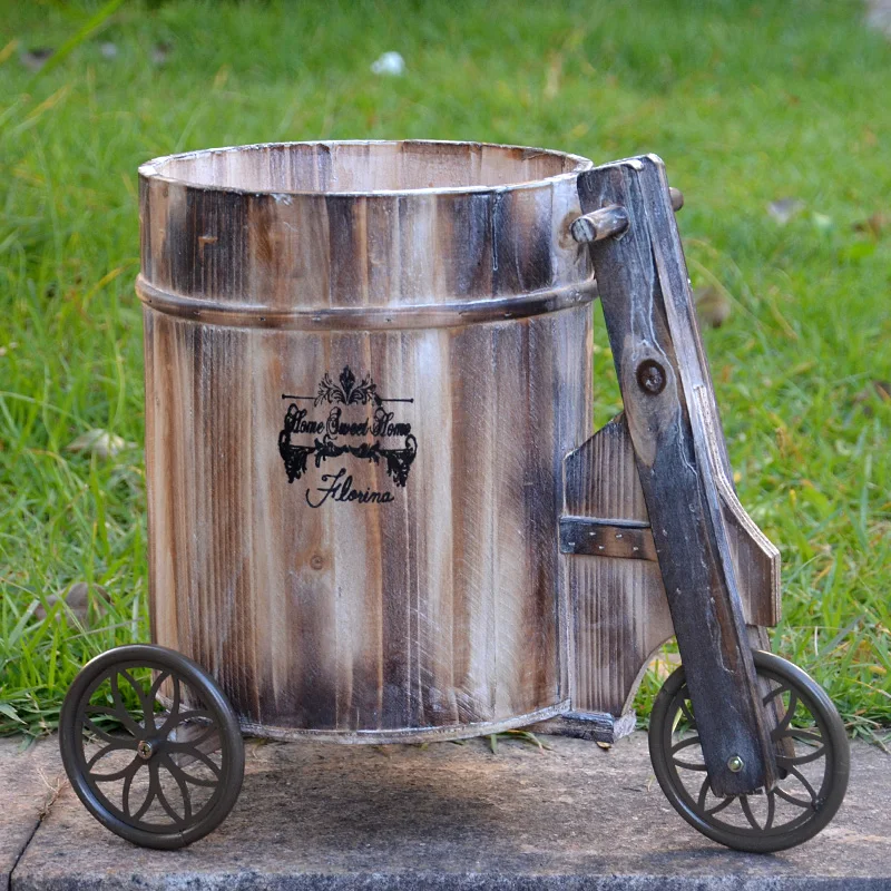 

Large Wood Flowerbox Round Creative European Outdoor Flower Pot Home Garden Vintage Doniczka Ozdobna Plant Accessories ED50PP