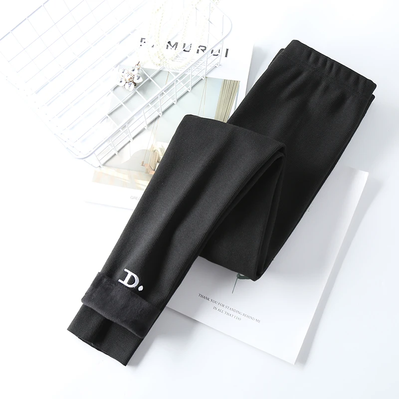 

Women Thicken Leggings 2020 Autumn Winter High Waist Bottoming Pants Female Solid High Elastic Wasit Yoga Embroidery Letter Pant