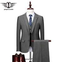 gray striped suit men 2021 fashion brand formal male suits 3 pieces wedding suit groom tuxedo slim fit prom party dress q1260