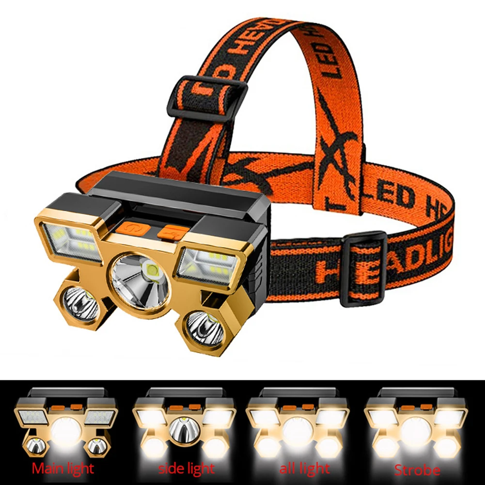 

Portable Night Fishing Headlight 5xLED Beads 1200mAh USB Rechargeable Headlamp Head Wear Flashlight for Outdoor Camping Hiking